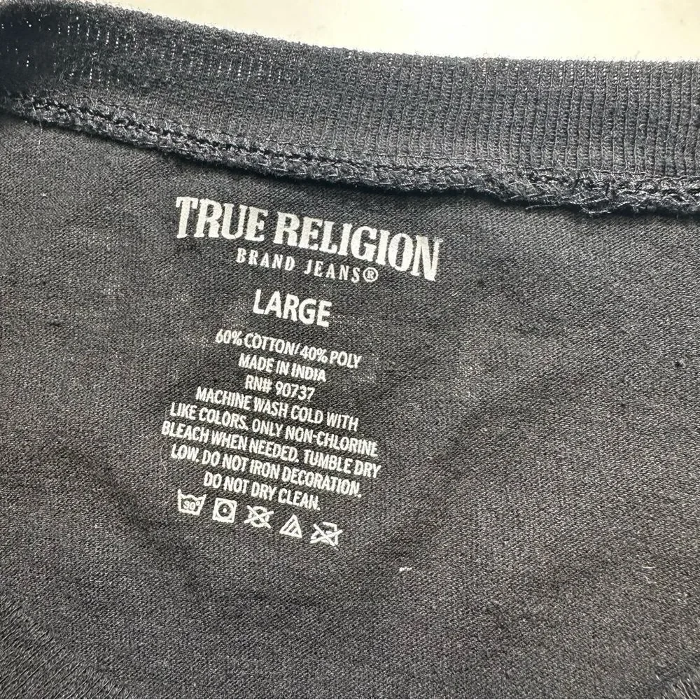 True Religion T-Shirt Gold Horseshoe Logo Black Short Sleeve Tee, Men's Large